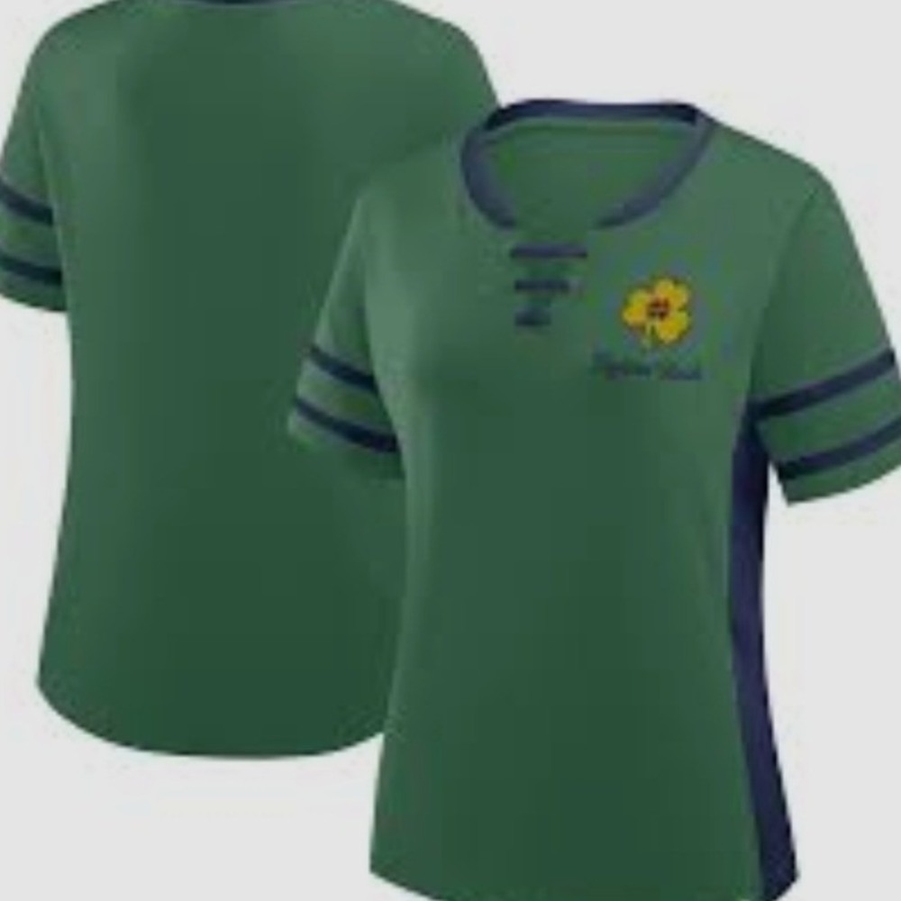 Fanatics Notre Dame Fighting Irish Lace Up V-Neck T-Shirt Green Womens XL NWT